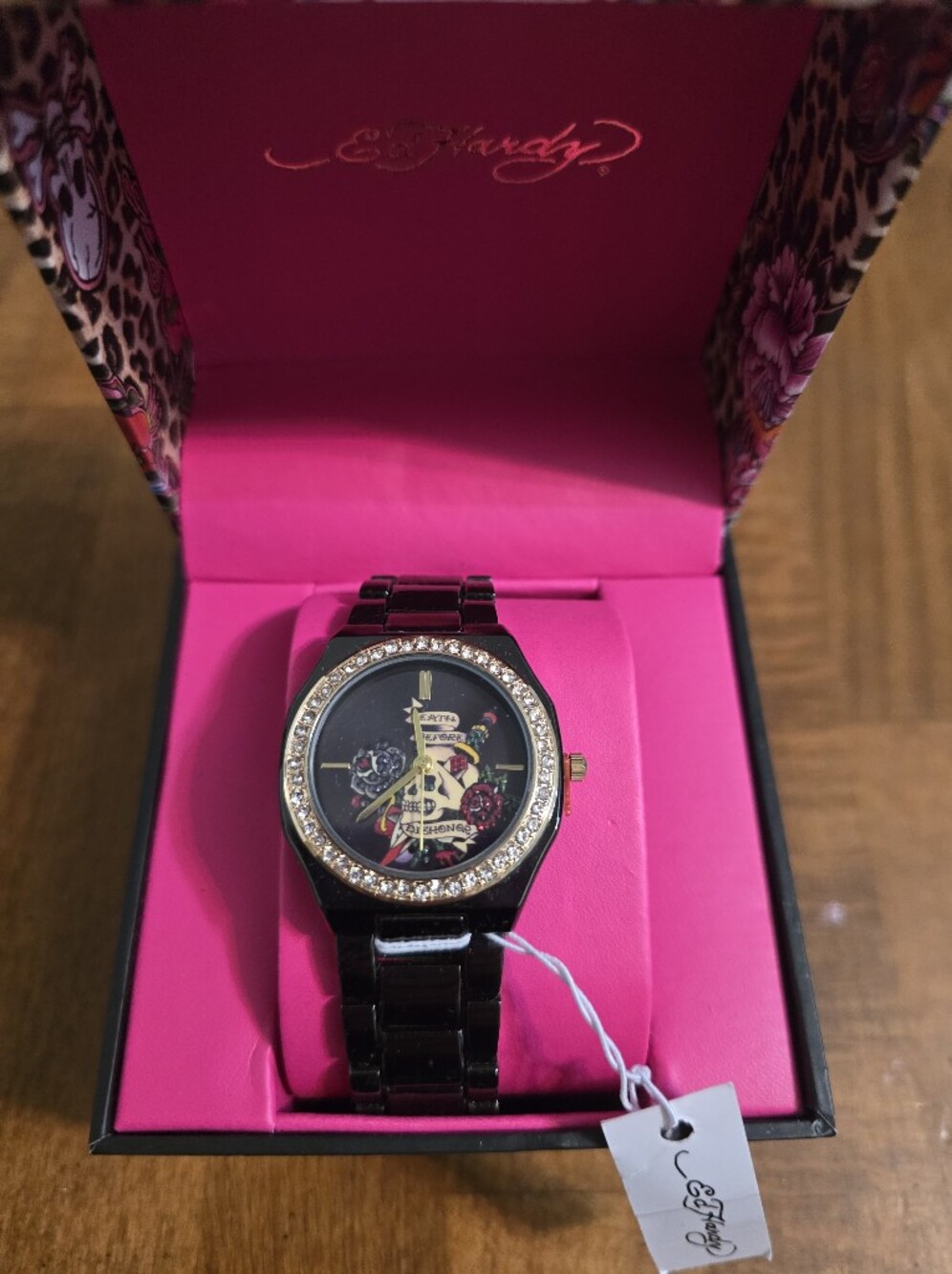 Ed Hardy Black Watch with Gold Accents and Crystal Bezel